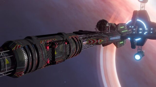 A science fiction video featuring spaceships and space stations pace travel.