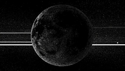 Stylized Earth composition with North America and mountain terrain in black, white, and blue on cosmic background.