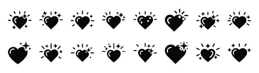 A set of love sparkle heart minimal flat vector icon set. valentines day design element.