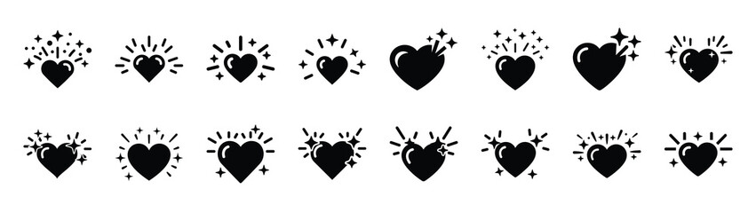 A set of love sparkles burst minimal flat vector icon set. valentines day design element.