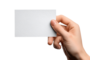 Blank card held in hand ready for writing or printing, suitable for various uses like invitations or notes