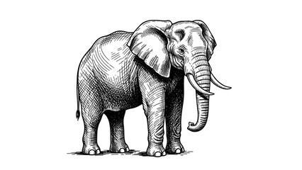 Fototapeta premium Detailed illustration of an elephant depicted in a classic engraving style