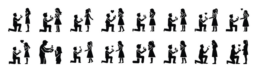 A set of romantic surprise reveal minimal flat vector icon set. valentines day design element.