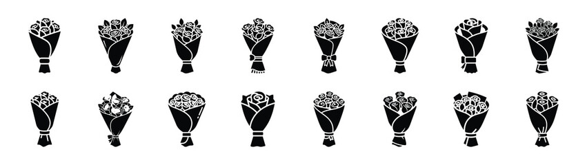 A set of rose bouquet wrap minimal flat vector icon set. valentines day design element.