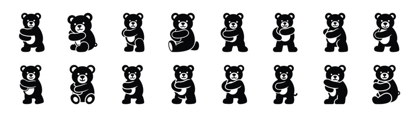 A set of teddy bear hug minimal flat vector icon set. valentines day design element.