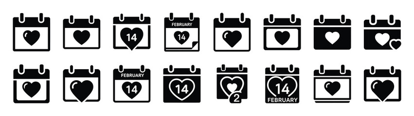 A set of valentine calendar date minimal flat vector icon set. valentines day design element.