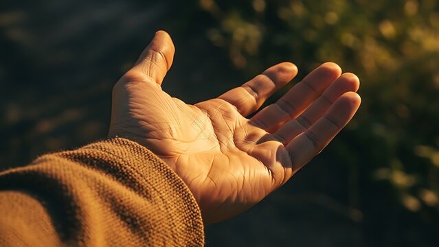 A hand outstretched, bathed in sunlight, offering a sense of openness and reaching for something