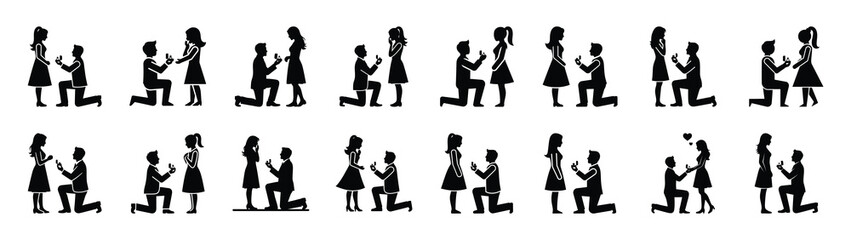 A set of valentine proposal kneel minimal flat vector icon set. valentines day design element.