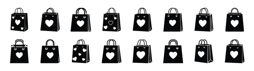 A set of valentine shopping bag minimal flat vector icon set. valentines day design element.