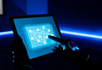 Businessman using laptop with rising monthly ecommerce sales chart and shopping cart icons, representing revenue growth, digital business analytics, and online retail strategy.