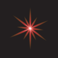 Red Glowing Starburst Illustration with Lens Flare Effect and Radiant Light Rays on Black Background 