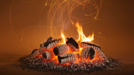 Burning Tires on a Fire with Bright Orange Flames and Spark Trails