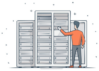 System administrator managing large server racks for information technology