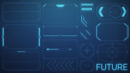 Comprehensive Set of Blue Futuristic HUD Interface Elements and Sci-Fi Data Displays