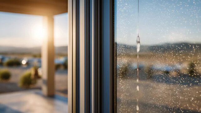 Close-up of modern aluminum French balcony doors slightly ajar, soft natural breeze flowing through, showcasing elegant energy-efficient glass and refined metal frame details, sunl