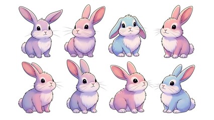 Whimsical watercolor rabbits in pastel hues illustration