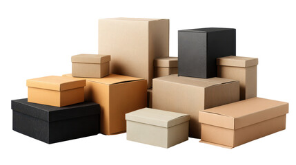 Fototapeta premium Collection of various cardboard boxes arranged in different sizes and shapes on a light background