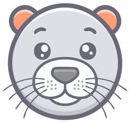 Obraz premium Cartoon Seal Head with Whiskers and Big Eyes for Decorative Elements and Mascot Designs