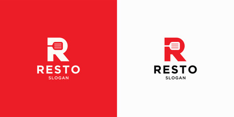 Letter R spatula, chef or restaurant logo design