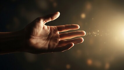 A hand reaching towards a radiant light, symbolizing guidance and hope. The hand is illuminated, creating a sense of wonder and possibility.