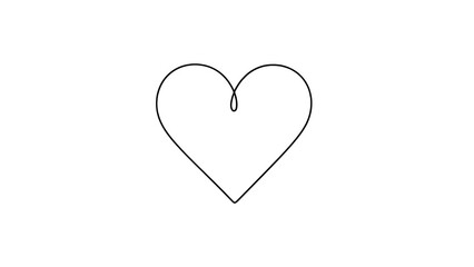 Continuous line drawing of a heart shape, simple black outline on a transparent background, minimalist vector icon for love and romance