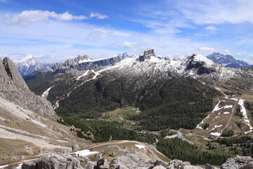 Panoramic view of the Dolomites from Rifugio Lagazuoi, Italian Alps