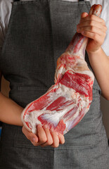 Raw whole shoulder of lamb