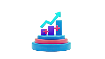 3D Growth Chart with Arrow Rising on White Background