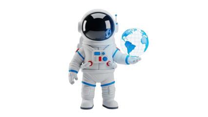 Astronaut Holding Earth Globe on White Background