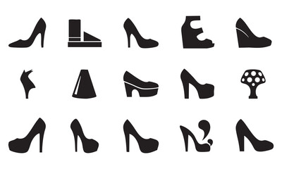 Assortment of Black High Heel Shoe Icons footwear fashion