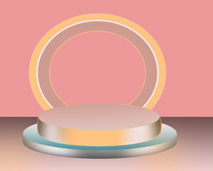 3D Rendered Luxury Podium with Circular Ring Backdrop on Pink Background