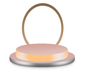 3D Gold Circular Podium with Arched Ring Backdrop on Grey Background