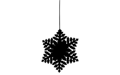 Minimalist Black Snowflake Silhouette Hanging Ornament on Grey Background