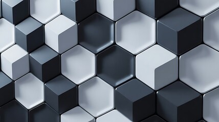 Abstract three dimensional geometric pattern of alternating dark and light hexagonal blocks creating a modern textured background design