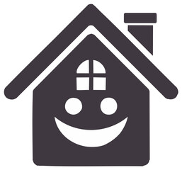 Smiling Home Icon Design Element, Real Estate, House, Window, Chimney, Roof, Friendly Face