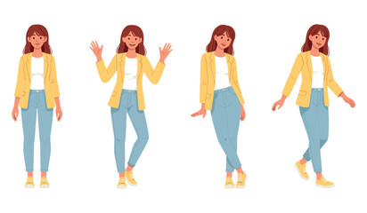 Obraz premium Young caucasian female character in various poses with different expressions