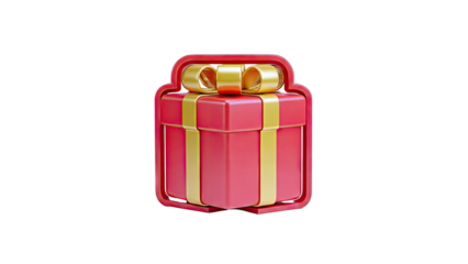 Red Gift Box with Gold Ribbon on White Background
