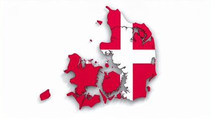 3D Denmark Map with National Flag Design Abstract Scandinavian Geography Concept