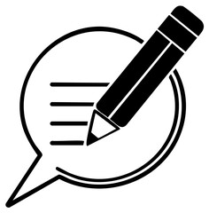 Vector illustration of a pencil writing on paper inside a speech bubble, representing communication and creative ideas.