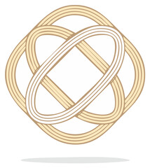 Vector graphic of an interlocking eternal knot symbol with a woven texture. Symmetrical abstract spiritual emblem.