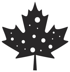 Stylized Maple Leaf Silhouette with Scattered White Circle Pattern on Black, Leaf Design