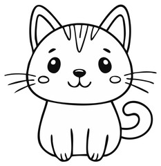 Cute cartoon cat outline illustration design for coloring book, card, or sticker