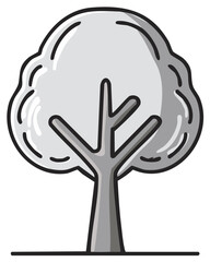 Cartoon Tree Illustration with Gray Leaves and Thick Trunk Design For Children's Education Material