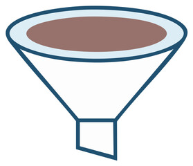 Icon of a funnel with blue outline and brown content, a concept of filtering data