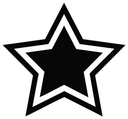 Simple black and white five pointed star icon with a bold outline. A geometric symbol for rating and achievement.