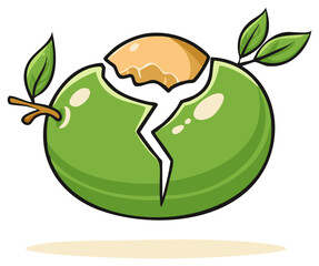 Stylized Cracked Green Egg with Leaves, Concept for Growth and New Beginnings