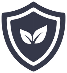 Environmental protection shield icon with green leaves for eco friendly and organic concept
