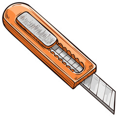 Orange Utility Knife with Extended Blade for Cutting Tasks and Craftsmanship Illustration
