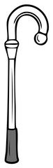 Illustration of a cane with a curved handle used for support, mobility assistance and elderly care