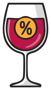 Stylized Glass Filled with Red Wine Containing a Percent Symbol for Alcohol Content